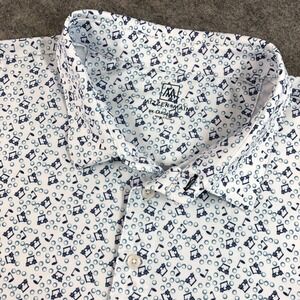 Mizzen + Main Polo Shirt XXL Golf Cart All Over Print Blue White Short Sleeve